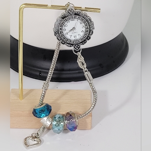 Hand Crafted Accessories - Vintage style watch charm bracelet with 4 charms. UNIQUE!!  925